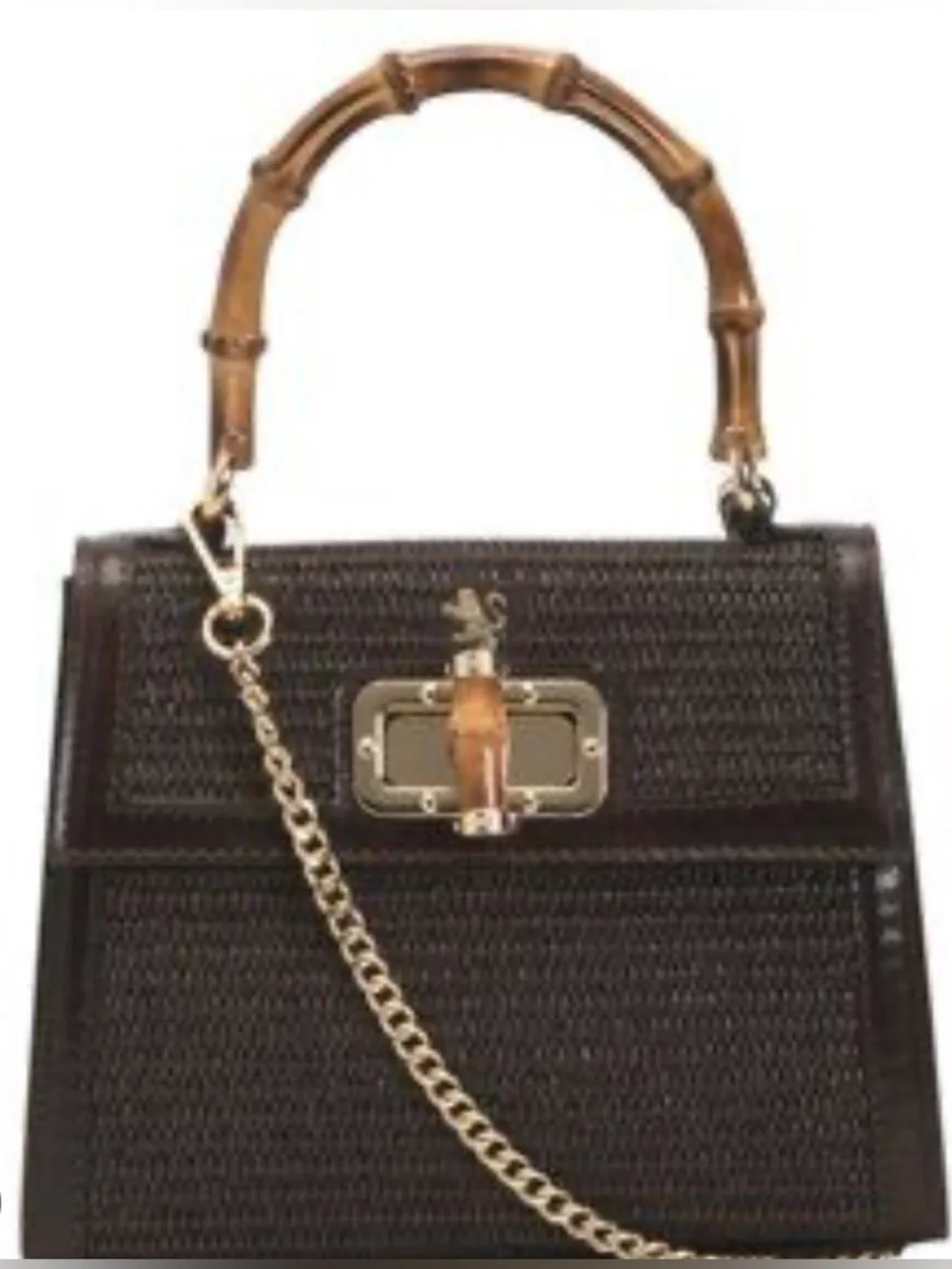 Pratesi- Made in Italy-Mini Castalia -Brown Raffia Crossbody with Bamboo Handle